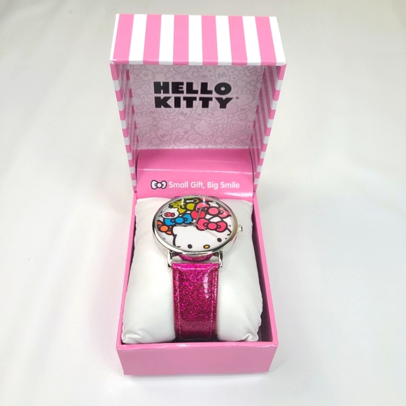 Newbox Hello Kitty By Sanrio Women's Watch Sparkly Band Silver Face Logo Image - Picture 1 of 7